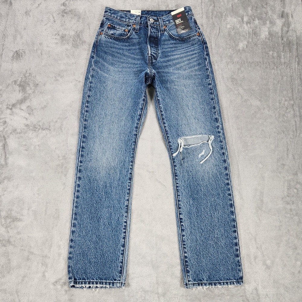 Levis 501 Original Jeans Womens 26x30 Medium Wash‎ High Rise Straight Distressed